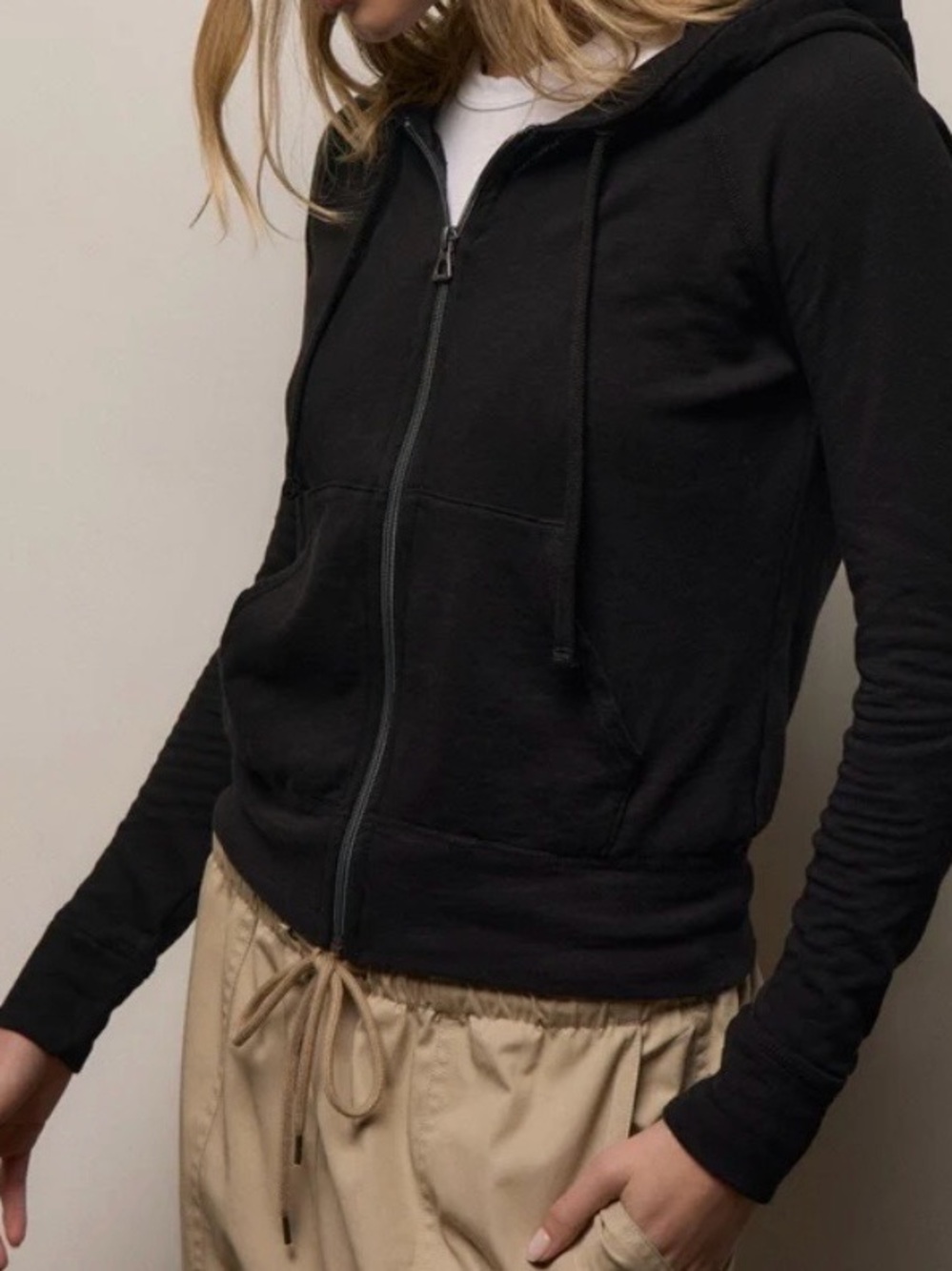 James Perse Black Zip-Front Hooded Jacket
